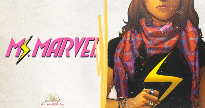 Fundo branco. Na frente o título do episódio, como o nome da HQ "Ms. Marvel" em rosa. Ao fundo, a personagem Kamala Khan.