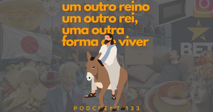 No fundo, imagem em tom cinza e na frente ilustração de Jesus Cristo montado em um burro. Na frente o título "Um outro reino, um outro rei, uma outra forma de viver" nas cor amarela.