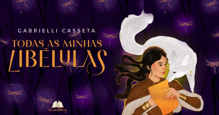 Capa do livro com ilustração de uma moça e um lobo branco. Na frente o título do episódio "Todas as minhas libélulas".